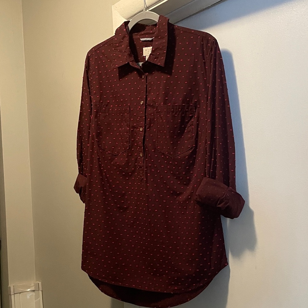 Woman’s Maroon Polka Dot Button-Down Shirt